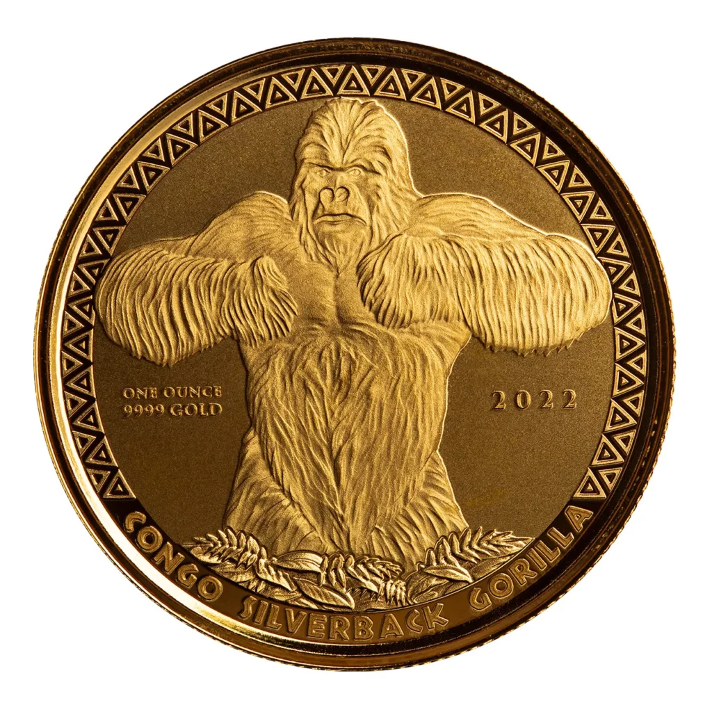 2022 Congo Silverback Gorilla 1 oz Gold BU Coin Scottsdale Mint 12