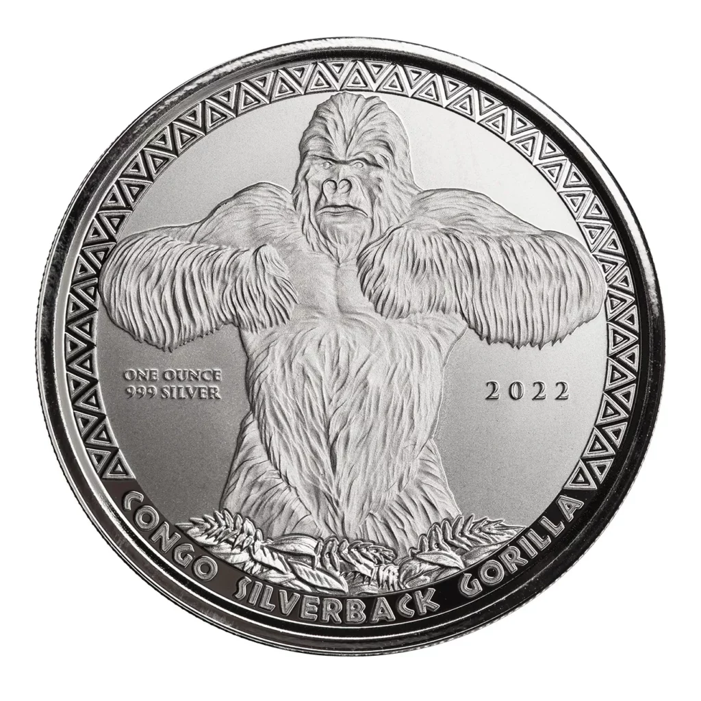2022 Congo Silverback Gorilla 1 oz Silver BU Coin Scottsdale Mint 12