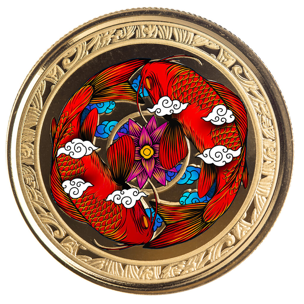 2023 Fiji Koi Fish 1 Troy Oz 9999 Fine Gold Proof Color Coin Scottsdale Mint 04