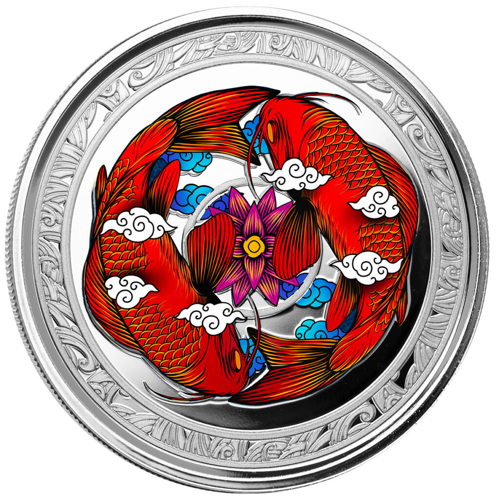 2023 Fiji Koi Fish 1 Troy Oz Silver 999 Fine Silver Proof Color Coin Scottsdale Mint 05