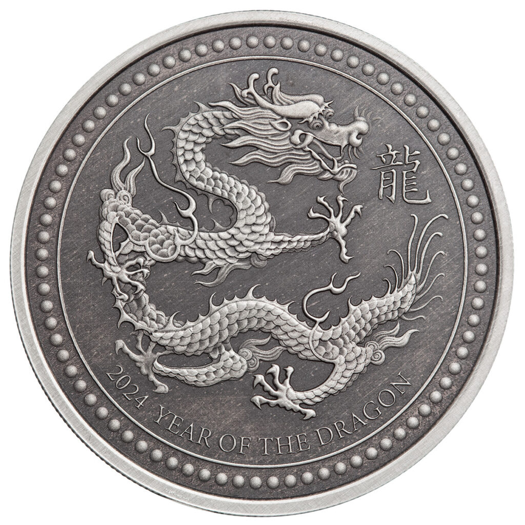 2024 Samoa Year Of The Dragon 1 Oz Silver Antique Coin Scottsdale Mint 04