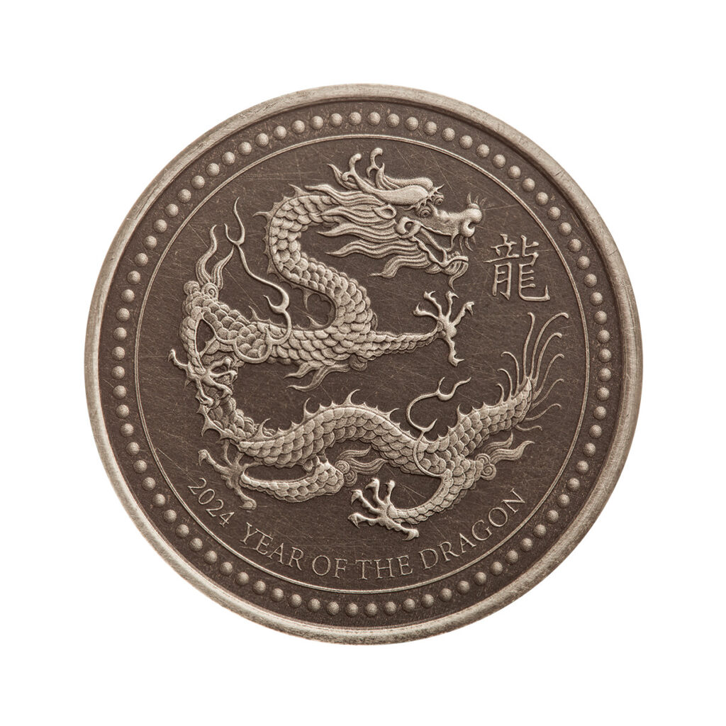 2024 Samoa Lunar Year Of The Dragon Half Troy Oz 999 Silver Antique Coin Scottsdale Mint 06