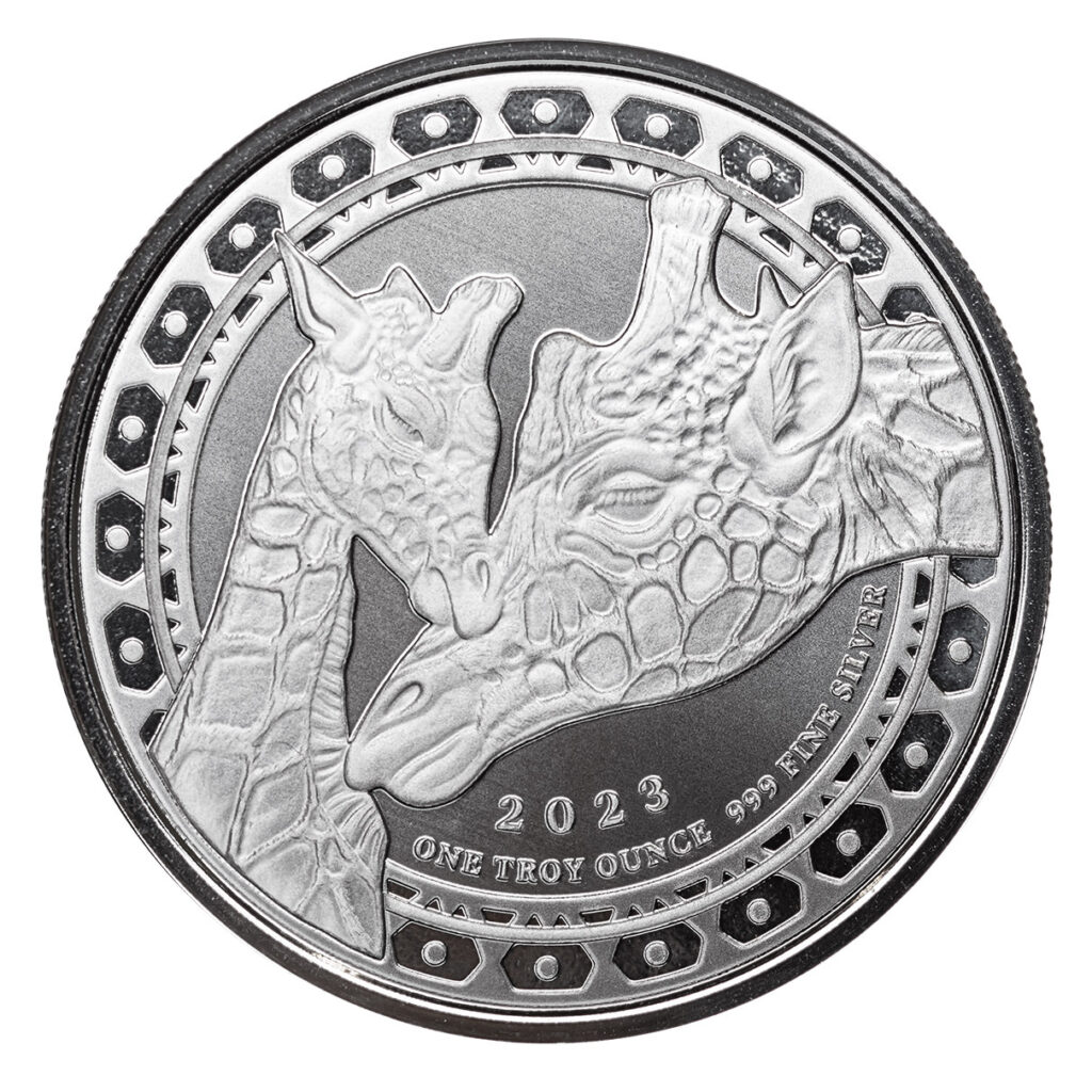 2023 Scottsdale Mint Equatorial Guinea Giraffe 1 Troy Oz 999 Fine Silver Coin 04