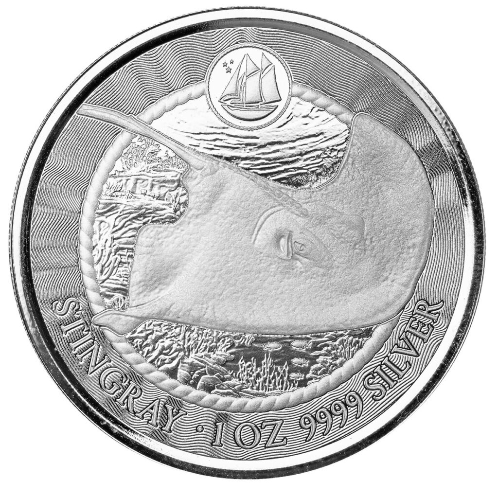 2023 Scottsdale Mint Cayman Islands Stingray One Troy Ounce 9999 Fine Silver Proof Like Coin 02