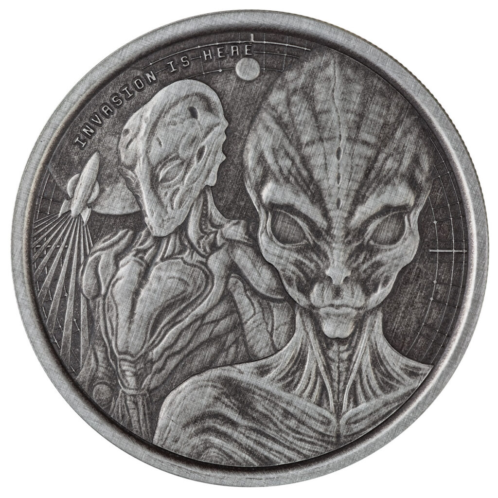 2023 Scottsdale Mint Ghana Alien Invasion Is Here One Troy Ounce 999 Fine Silver Antique Coin 04