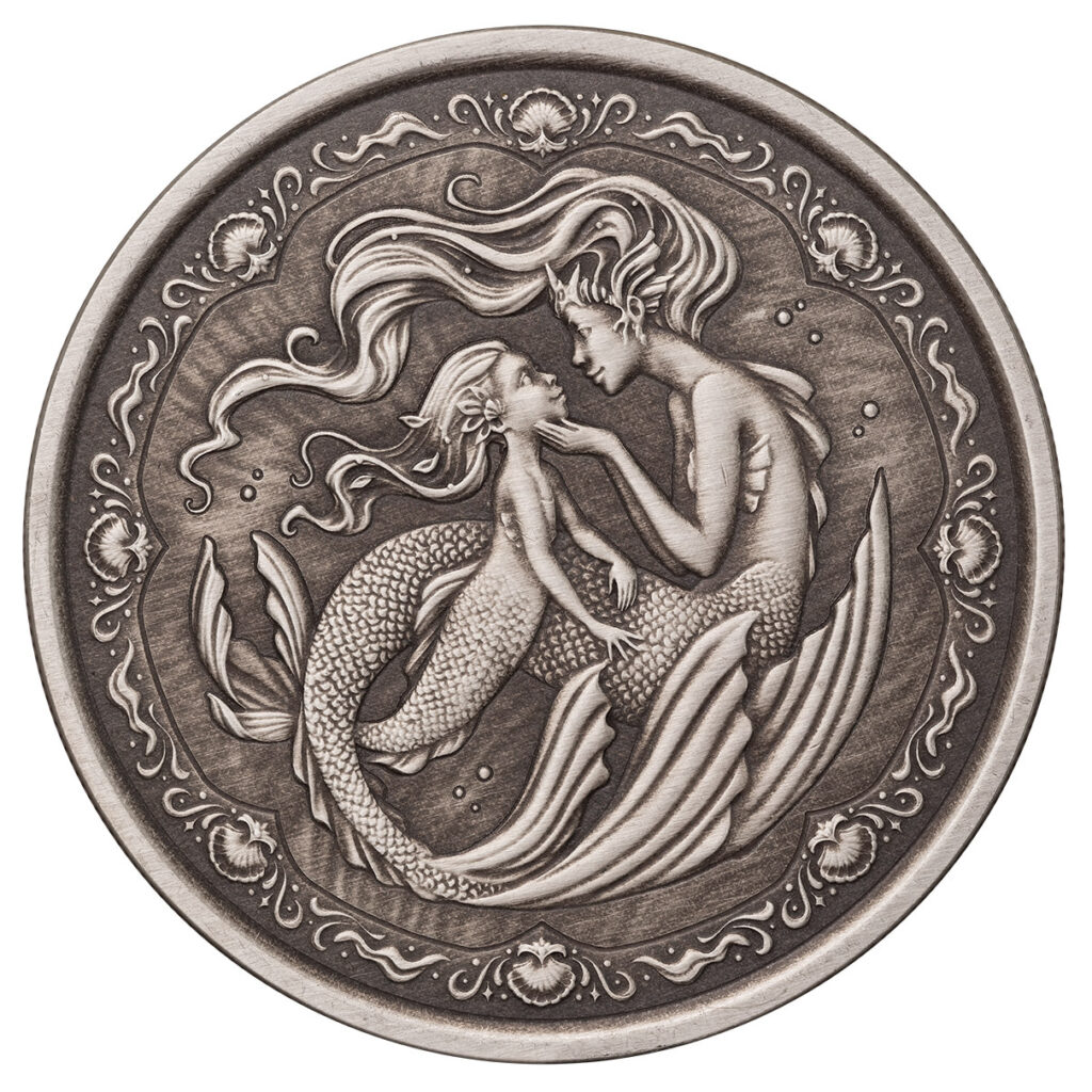 2023 Scottsdale Mint Samoa Mermaid & Daughter 1 Troy Ounce 999 Fine Silver Antique Coin 4