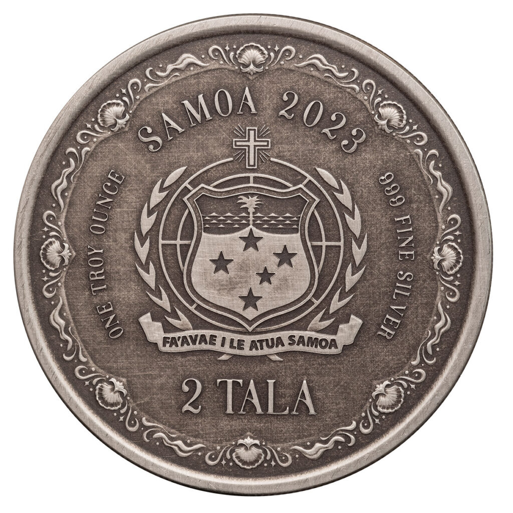 2023 Scottsdale Mint Samoa Mermaid & Daughter 1 Troy Ounce 999 Fine Silver Antique Coin 2
