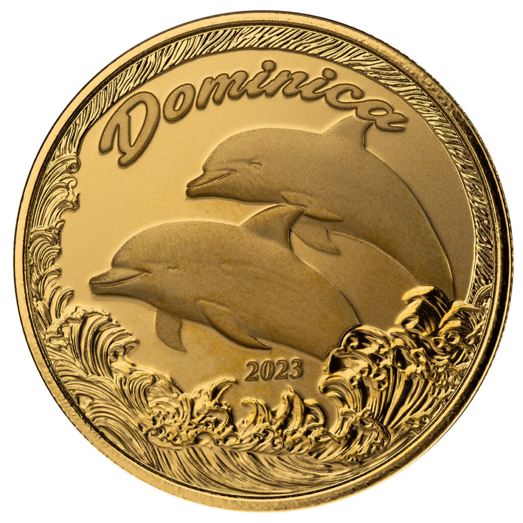 2023 Ec8 Scottsdale Mint Dominica Dolphins 1 Troy Ounce 9999 Fine Gold Proof Like Coin 03