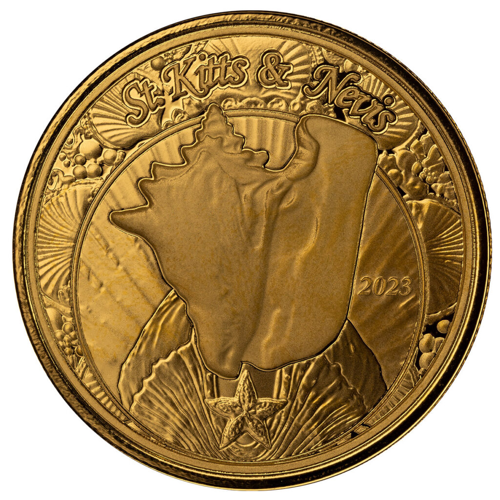 2023 Ec8 Scottsdale Mint St Kitts And Nevis Conch Shell 1 Troy Ounce 9999 Fine Gold Proof Like Coin 03