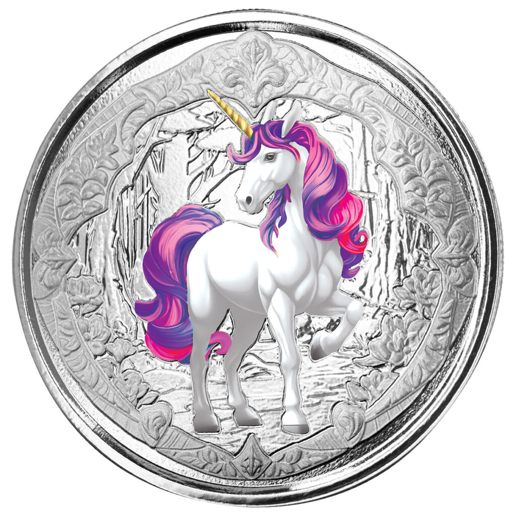 2024 Fiji Unicorn "veloria" 1 Oz Silver Pink And Purple Color Coin