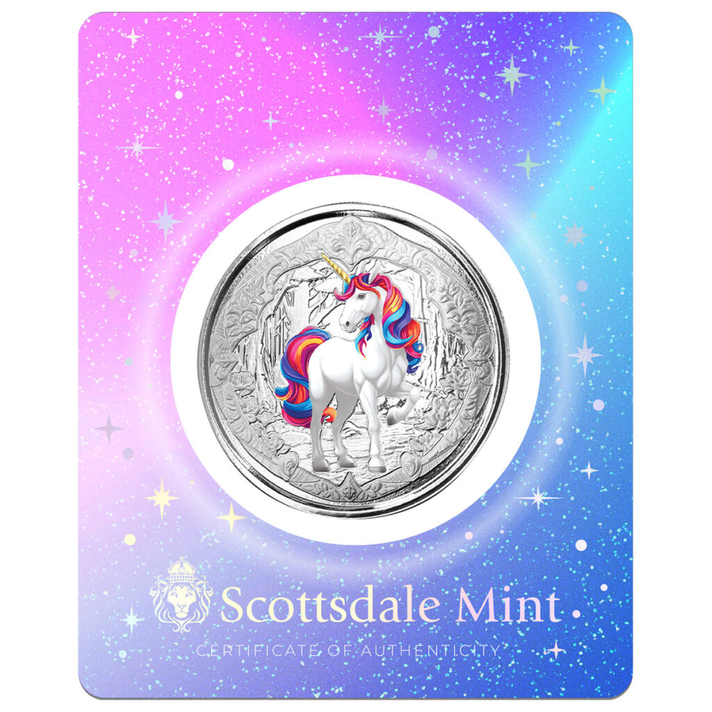 2024 Fiji Unicorn "blossom" 1 Oz Silver Rainbow Color Coin