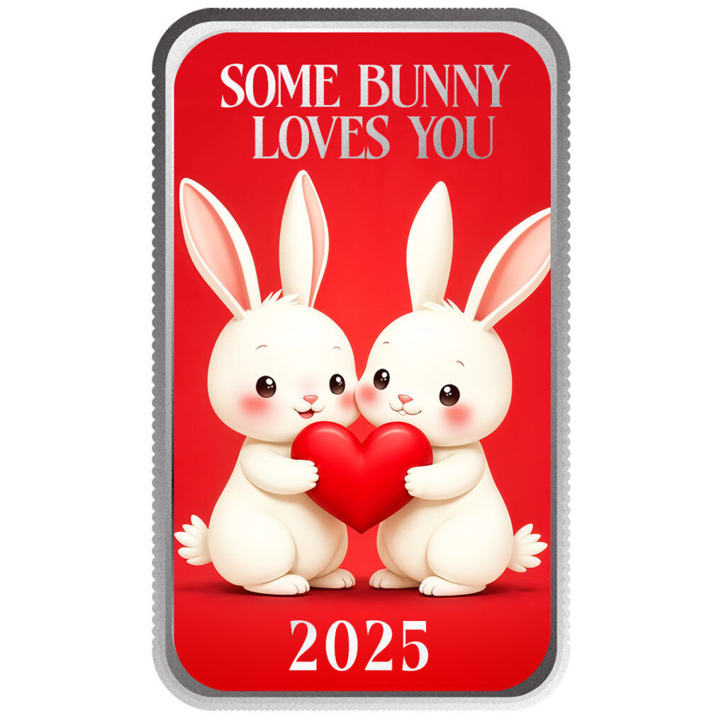 2025 Scottsdale Mint Valentines Day 1 Troy Ounce 999 Fine Silver Color Bar 03 Some Bunny Loves You