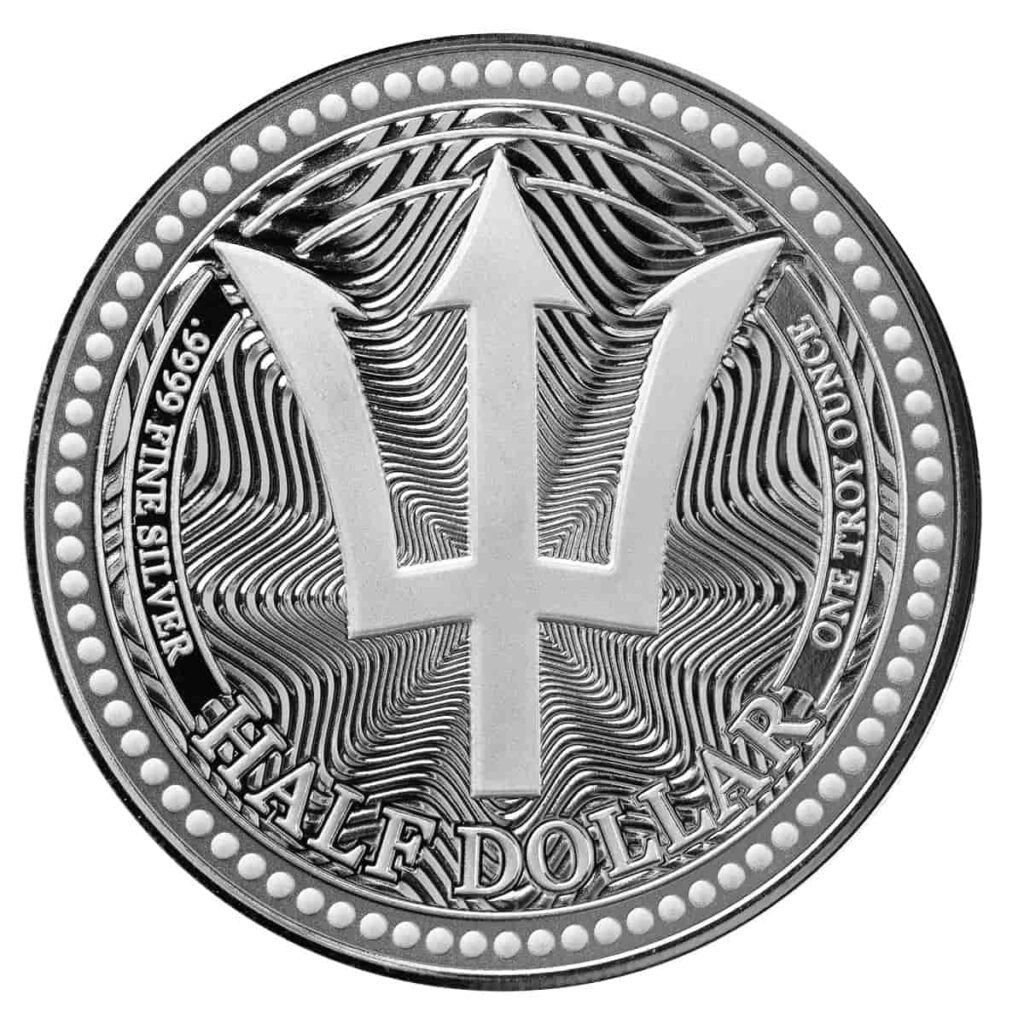2025 Barbados Trident 1 Troy Oz 999 Fine Silver Coin Alpha Strike