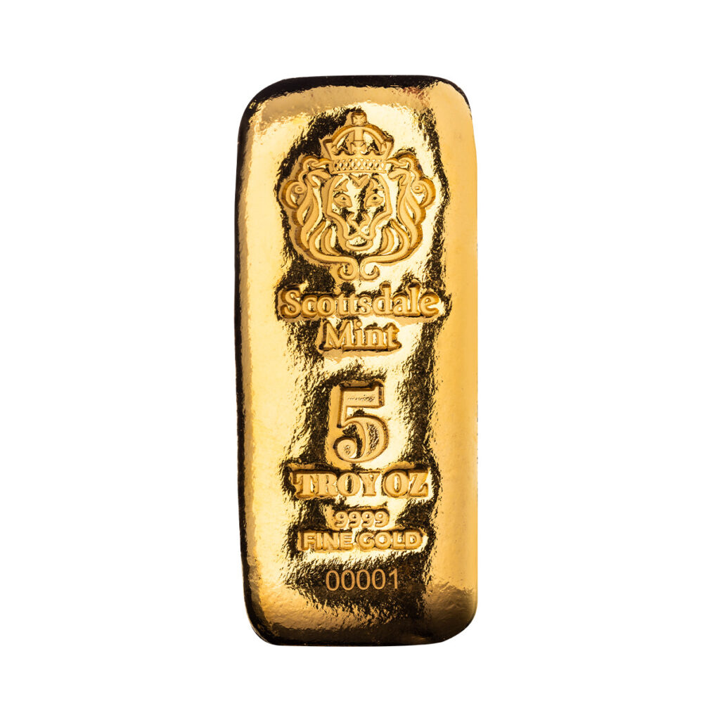 Scottsdale Mint 5 Troy Oz 9999 Fine Gold Cast Bar