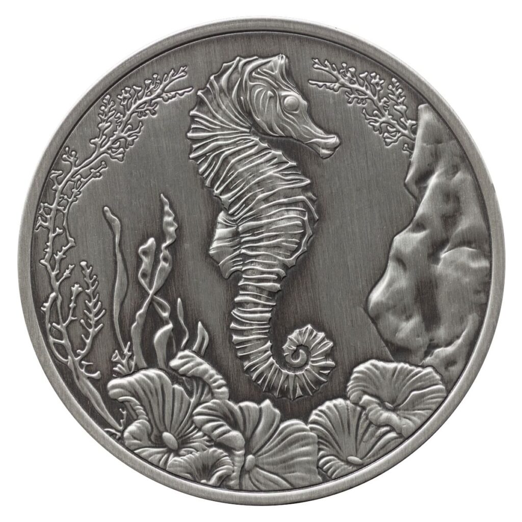 2025 Scottsdale Mint Samoa Seahorse 1 Troy Ounce 999 Fine Antique Proof Like Coin 07