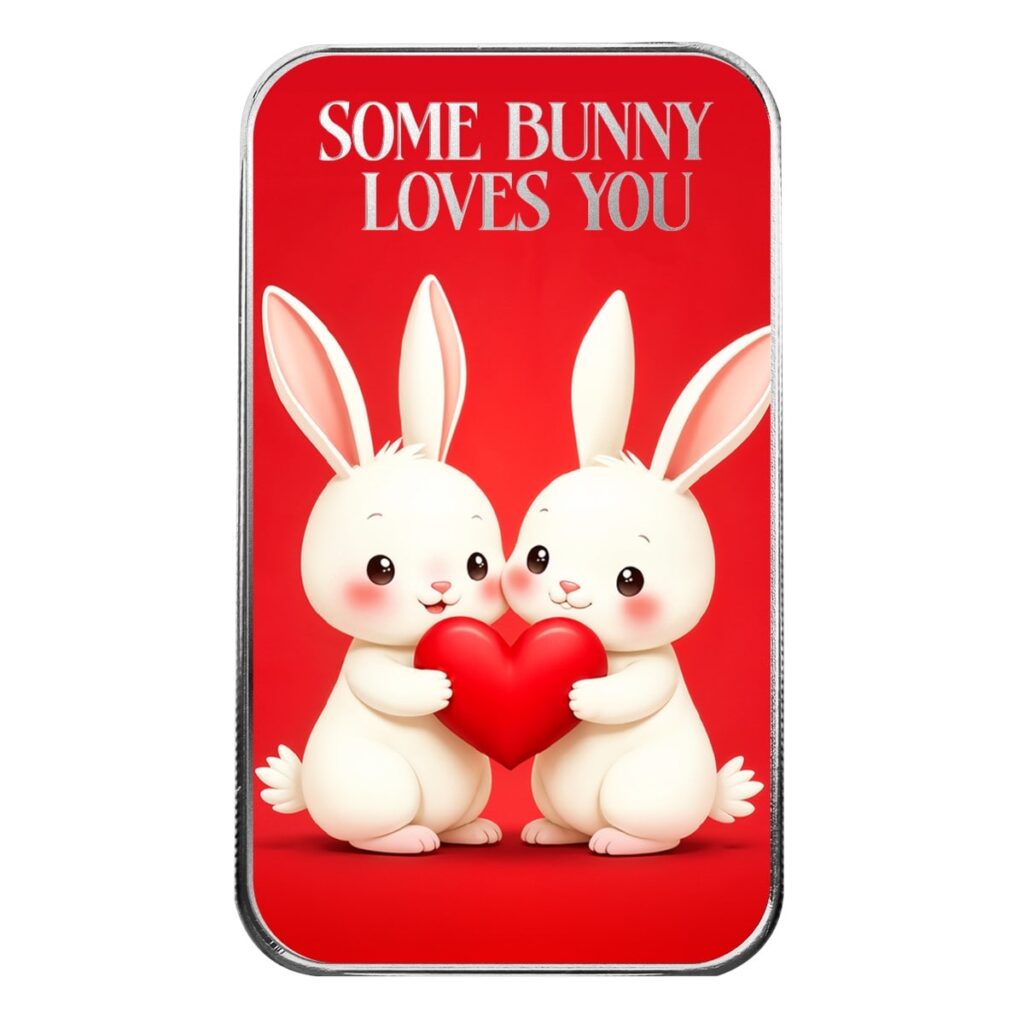 2026 Scottsdale Mint Some Bunny Loves You 1 Oz Silver Colorized Bar Web
