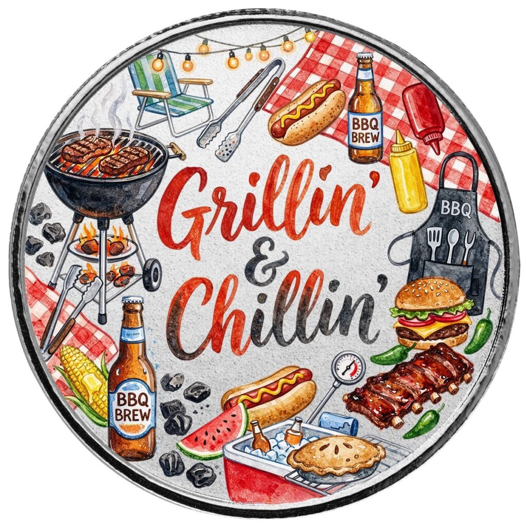 Grillin’ & Chillin’ 1 Oz Silver Colorized Round