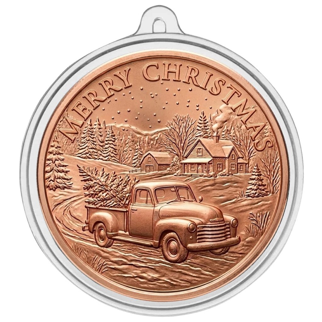 1 Oz Copper Christmas Truck Ornament
